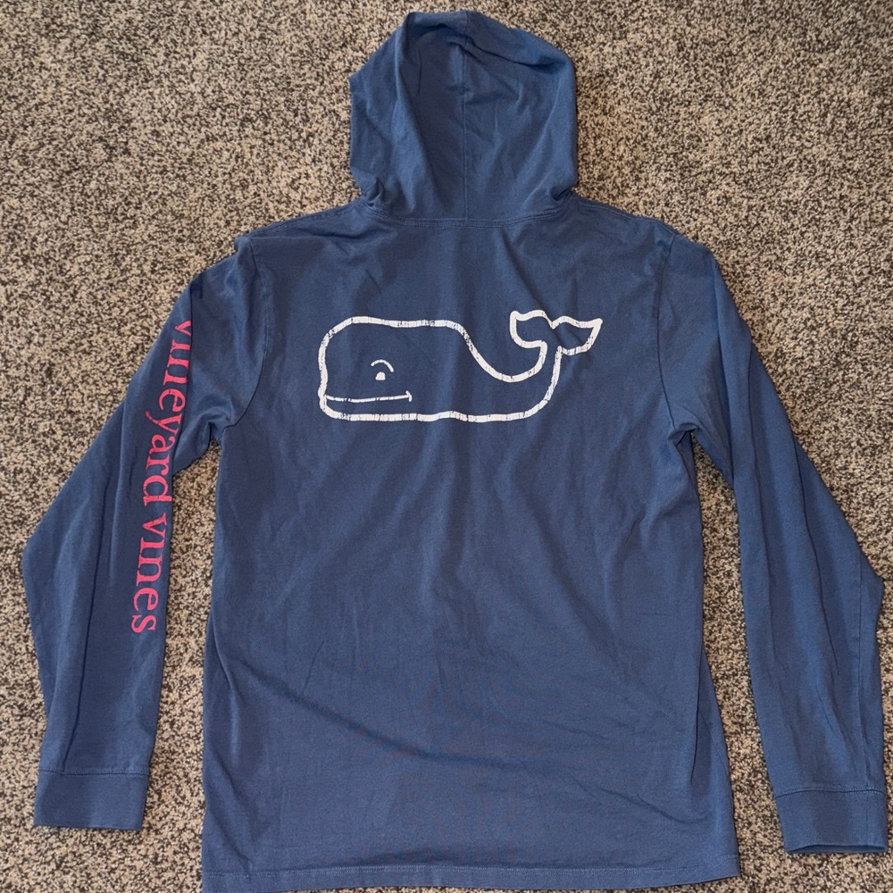 Vineyard Vines Mens Small Vintage Whale Long Sleeve Hoodie Tee Blue Red White